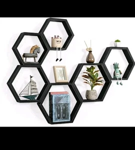6er Set Sechseck Schweberegal DIY Waben Wandregal Wohnzimmer Wand Deko - Bild 1 von 10