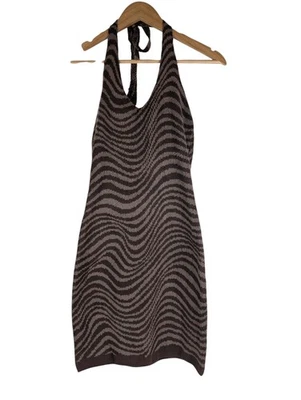 Brown Knit Bodycon Dress, H&M Halter Tie Neck Sleeveless Stretch Size S - Image 1 of 4