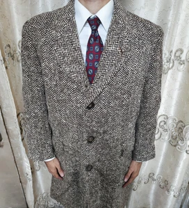 1940s vintage handtailored bespoke all worsted tweed classic suit over coat 46R - Picture 1 of 14