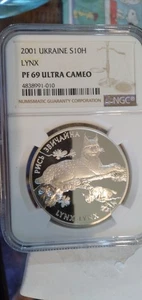 Ukraine 2001 "Lynx" 10H silver coin NGC PF 69 UC - Picture 1 of 2