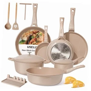 24Pcs Pots and Pans Set with Aluminum Lid, Nonstick Ti-Ceramic 24 Piece Khaki - Picture 1 of 8