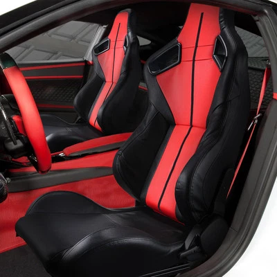 Pair Black&Red Reclinable Racing Seats PVC Leather W/ Slider Universal Car Seats Foto 1 de 4