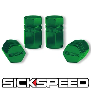 4 PC GREEN HEXAGONAL CHROMED ALUMINUM VENTIL VALVE STEM CAPS FOR WHEEL Q1 - Bild 1 von 1