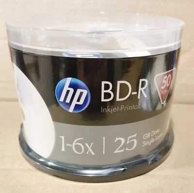 50  HP Blu Ray 25GB 6x Speed Printable Spindle Blank BD-R discs BOOST - Image 1 of 4