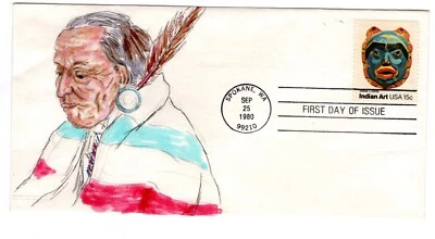 #1837 Indian Art 1980 FDC  -  Doris Gold H/P 1/1 Native American - Image 1 of 3