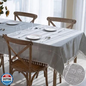 Winknowl rustikale Tischdecke, Baumwoll Leinen Stoff faltenfreie Tischdecken, Wa - Bild 1 von 5