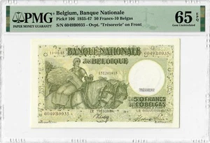 Belgium 50 Francs 1935-47, PMG 65 EPQ, "Banque Nationale" Pick# 106 - Picture 1 of 2