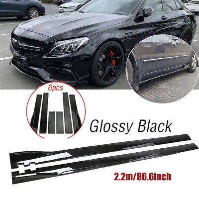 Gloss Black Side Skirt 86.6 Rocker Lip Splitter Extension For Mercedes Benz W205 - Imagem 1 de 4