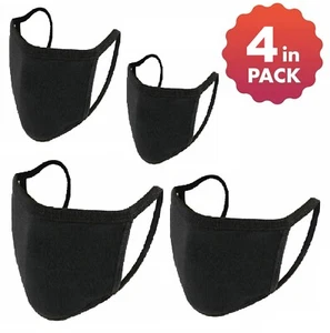 Pack 4 Mascarillas Faciales Algodón Negro Reutilizable Lavable Transpirable Cubierta Bucal BARATAS UK - Imagen 1 de 3