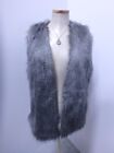 Fox Faux Fur Vest Coat Jacket Gray M Women's 32115