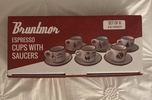 Bruntmor ESPRESSO CUPS & SAUCERS - Set of 6, 4 OZ Christmas Cups Excellent GIFT - Picture 1 of 5