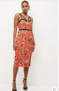 Karen Millen Italian rose pencil wiggle cocktail wedding dress stretch silk 12 - Picture 1 of 11