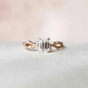 IGI Certified 1.03TCW Emerald Lab Grown Diamond 14K Rose Gold Twisted Shank Ring - Picture 1 of 7