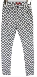 Pantalones de mezclilla DICKIES grises y blancos a cuadros para mujer talla 9/29 calce ajustado cremallera mosca - Imagen 1 de 6