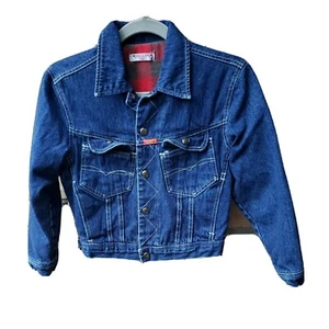 VTG Cubby's Blue Denim Jacket Boys Youth Sz 12 Plaid Flannel Lined Cowboy Rodeo - Picture 1 of 12