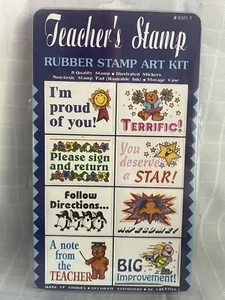 Teacher's Stamp - Rubber Stamp Art Kit - 8 Stamps and Non-Toxic Stamp Pad VTG - Picture 1 of 6