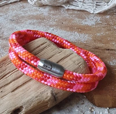 Armband Segeltau "Anker" 6mm Pink Orange Rot mit Edelstahl Magnetverschluss - Bild 1 von 2