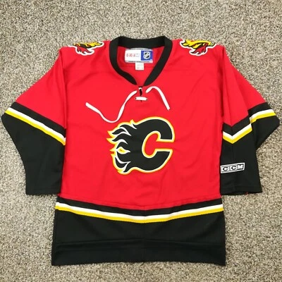 Vintage CCM Calgary Flames Jersey Embroidered Youth L/XL Red - Image 1 of 4
