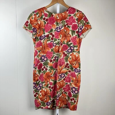 Vintage Liz Claiborne Petite Dress 100% Linen Floral Tiger Lily Print Size 6P - Image 1 of 4