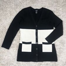 Doncaster Silk Cotton Blend Cardigan Women's S Black + White Button Pockets EUC