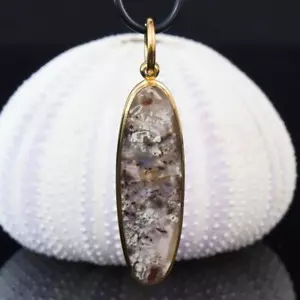 Ciondolo Crisocolla Nativi Rame Cabochon & Oro Vermiglio Argento Sterling 7.78 G - Foto 1 di 12