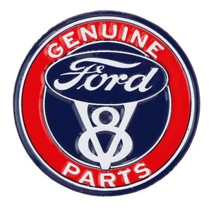 Ford Genuine Parts V8 Round Metal Automotive Sign - Embossed ~ 12"x12" Garage - Picture 1 of 2