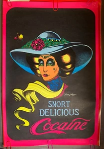 SNORT DELICIOUS COCAIN VINTAGE 1972 BLACKLIGHT HEADSHOP POSTER By Joe Petagno - Bild 1 von 8