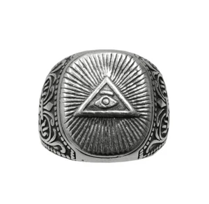 Bague chevaliere en argent sterling véritable illuminati massif poinçonné 925 - Picture 1 of 6