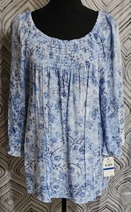 NEW Skye's The Limit Blue and White Floral Print 3/4 Sleeve Blouse XL NWT T102 - Picture 1 of 4
