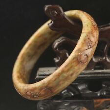 Old China natural jade hand-carved statue of flower bangle bracelet