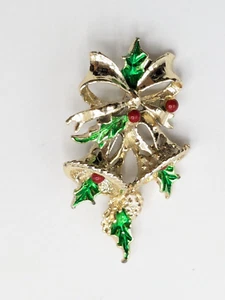 Vintage Gerry's Christmas Bells Brooch Pin Gold Tone Holiday Jewelry - Picture 1 of 7
