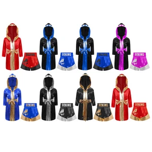 Conjunto de capa y pantalones cortos de bata de boxeo satinado disfraz de boxeo traje cosplay unisex para niños - Imagen 1 de 38
