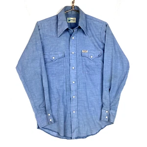 Camisa De Colección Wrangler Cambray Manga Larga Talla Pequeña Azul Hecha en Estados Unidos - Imagen 1 de 5
