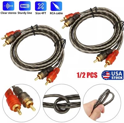2× RCA Cables 2 Channel Twisted 4Ft Car Audio Shielded Interconnect Amp Wire USA - Image 1 of 4