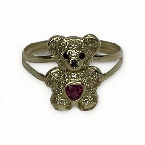 Beltran Jewelry Teddy Bear 14K Gold Simulated Diamond Ring – Sz 7.5 4x11mm, 2.4G - Picture 1 of 10