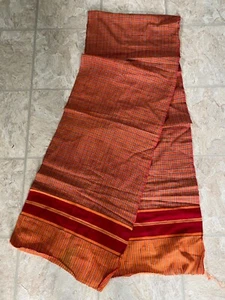 Vintage Cotton Handwoven Assam Orange, Red, Green 2.75 yards x 17" Wide Ethnic - Picture 1 of 9