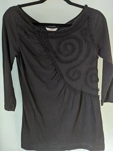 JOE FRESH SIZE S/P BLACK EMBROIDERED TOP AS NEW - Picture 1 of 4