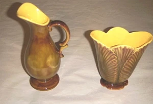 PAR DE JARRA Y JARRÓN DE CERÁMICA DE CERÁMICA DEL NORTE DE COLECCIÓN CHAPLEAU ONTARIO GOTEO DORADO - Imagen 1 de 12