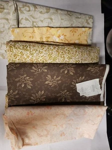10 Yds Vintage Fabric Brown Tans Peach Cream Floral Calico Swirls Quilting Quilt - Picture 1 of 14