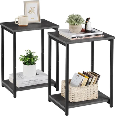 Set of 2 Side Tables Small End Tables Nightstand Living Room Bedroom Gray/Black - Image 1 of 4