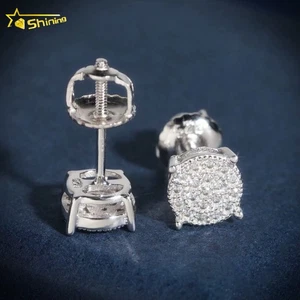 Sterling Silver White Gold Stud Plated Earring Moissanite Lab Diamond - Bild 1 von 3