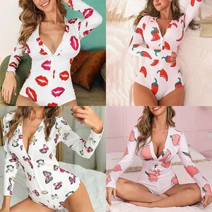 Body PJS Strampler Sexy V-Ausschnitt Bodycon Nachtwäsche Damen Shorts Pyjama Overall - Bild 1 von 15
