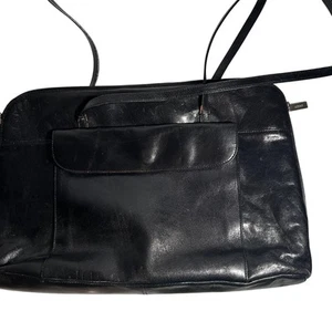 Hobo Black Leather Shoulder Tote Bag Briefcase – 16" Wide – Vintage Work Bag - Picture 1 of 9