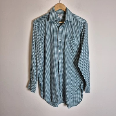 Camicia manica lunga Budd Shirtmakers 15,5"/39 cm verde check cotone spazzolato - Immagine 1 di 4