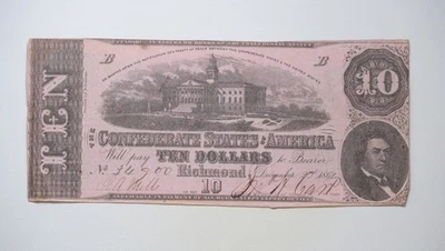 Billete de 10 dólares CSA de los Estados Confederados de América/N28 Foto 1 de 2