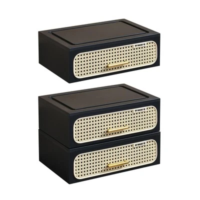 Imitation Rattan NightStand with Drawer Rustic Organizer for Home Bedroom - Image 1 of 2