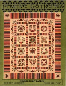 Summer Penny Garden Wool Applique Quilt Pattern by Primitive Gatherings - Picture 1 of 2