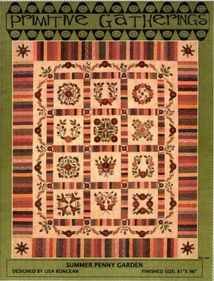 Summer Penny Garden Wool Applique Quilt Pattern by Primitive Gatherings - Image 1 of 2