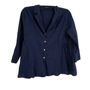 Pomander Place Tuckernuck Scarlett Top Womens Large Blue Swiss Dot Button Down - Picture 1 of 10