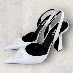 Versace Medusa Sling Back Vitellino Calf Leather White Heels Size 41 EU - Picture 1 of 15